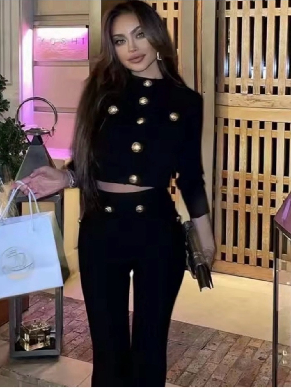 Women's Black High-Waist Button Front Pants